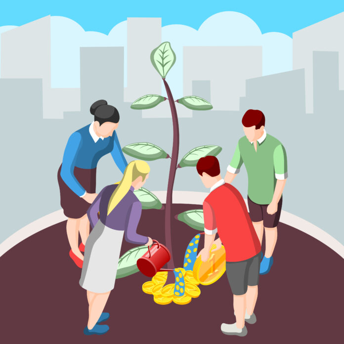 Nurturing Idea Crowdfunding Isometric Background